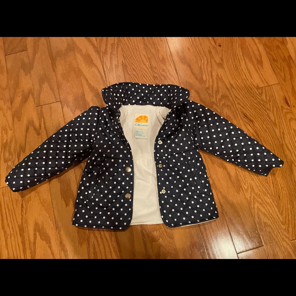 Toddler girls Navy Blue & White pokadot jacket